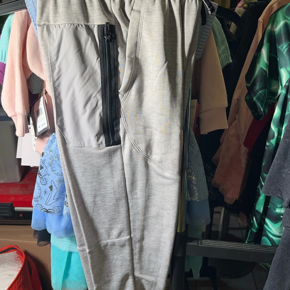 Gray Jogger Pants with Black Zipper